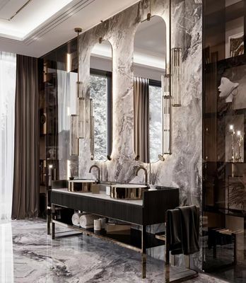 comprar Gabinete integrado inconsútil de cerámica del lavabo del cuarto de baño de los muebles del hotel de lujo de la placa de la roca online manufacture