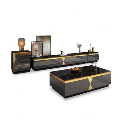 comprar El gabinete de lujo de los gabinetes TV de la habitación de la placa de la roca fija el vidrio negro de la habitación online manufacture