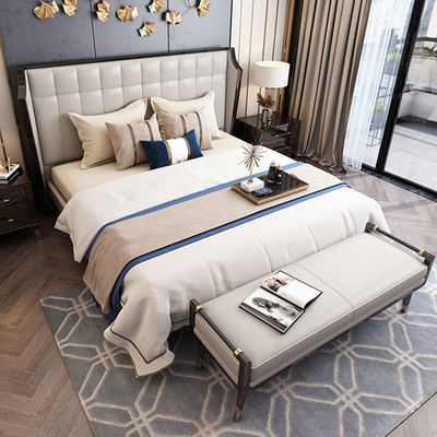 comprar Marco de madera sólido de cuero de la cama del hotel de los muebles de encargo del dormitorio para el hogar del chalet del hotel online manufacture