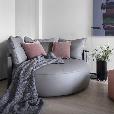 comprar Sofá cama personalizada desmontable Italia redondo Gran sofá gris negro de piel de vaca Muebles de cama online manufacture