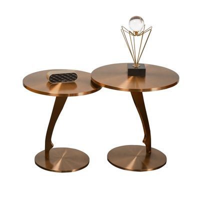 comprar Clase Mesa lateral de acero inoxidable de latón cepillado Mesa redonda pequeña Mesa de café online manufacture