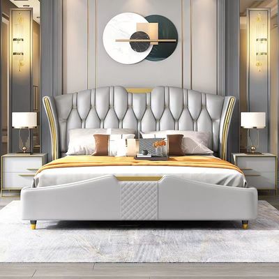 Rey modificado para requisitos particulares Size Bedroom Furniture cubre la cama con cuero de madera sólida