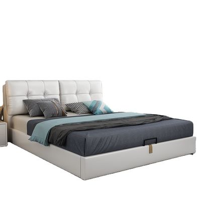 Cama blanca de cuero de lujo Art Hotel Room Bed suave moderno