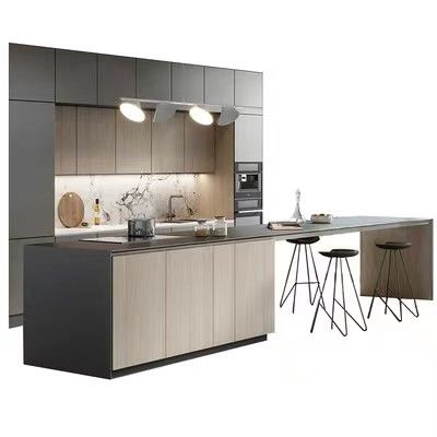Unidad integrada de la cocina del restaurante del hotel moderno trasero de los armarios de cocina