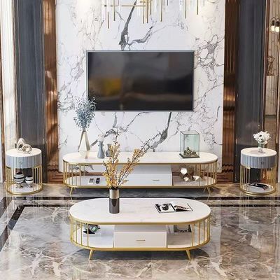 Los gabinetes ovales de mármol de la habitación ahuecaron hacia fuera gabinete de la mesa lateral del metal TV el medios