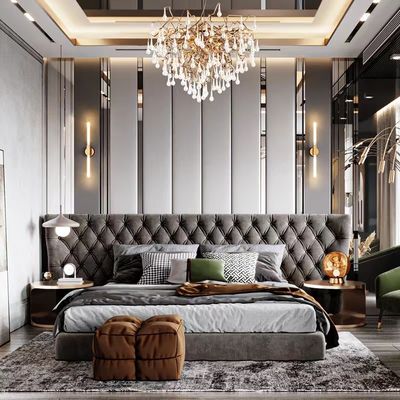 rey de cinco estrellas Size Bed de madera sólida de la rejilla del negro del doble de los muebles del dormitorio del hotel