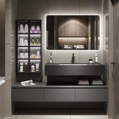 Los gabinetes modernos de la habitación oscilan el lavabo de la placa integraron unidades del cuarto de baño