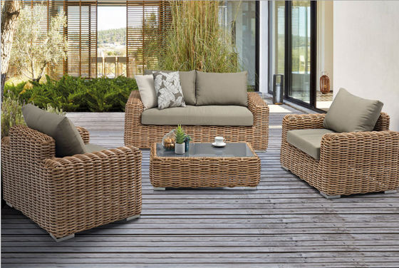 Rota de mimbre Sofa Set de los muebles del sistema del jardín al aire libre de lujo moderno del hotel