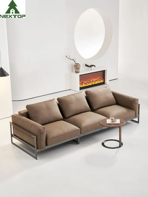 Sofá de cuero de vida 3 Seaters Sofa Metal Frame de descanso suave de la habitación de Brown