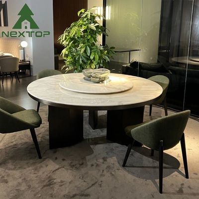 Cocina moderna Mesa de comedor blanca y sillas verdes Mesa de comedor giratoria redonda