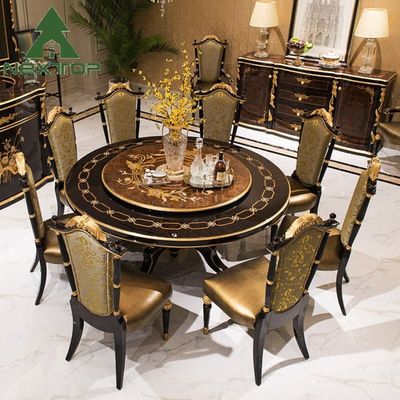 Comedor de lujo clásico antiguo mesa redonda de madera con tocadiscos