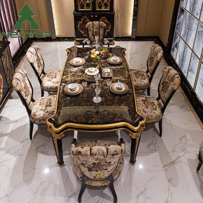 Conjunto de mesa de comedor de estilo real británico de lujo de madera de 6 asientos