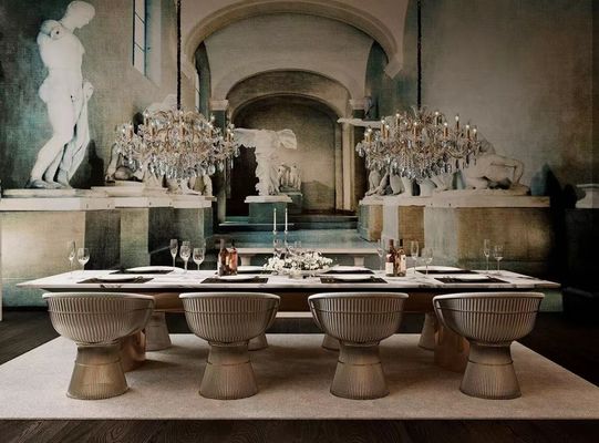 Restaurante Villa de mármol blanco mesa de comedor 8 10 sillas de metal conjunto