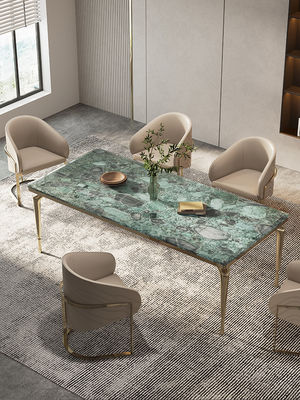 Muebles de hoteles y restaurantes italianos Mesa de comedor rectangular de mármol natural de acero inoxidable