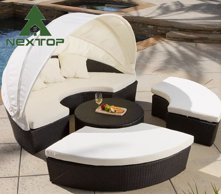 Muebles duraderos de vidrio para exteriores lecho de sol Sofá redondo único con dosel