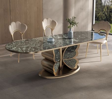 Muebles de hotel de moda Restaurante de mármol forma de mariposa Mesa de comedor de base metálica