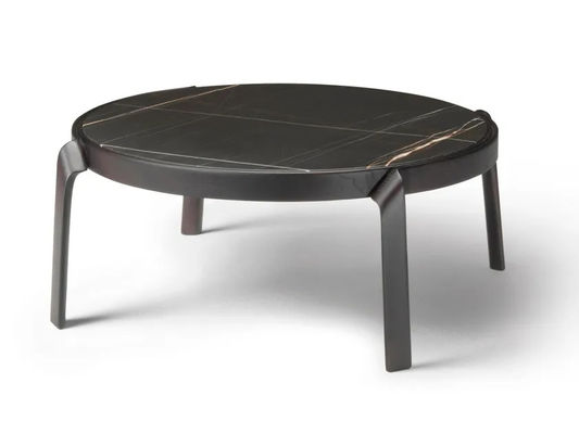 Mesa lateral de café interior de primera calidad con patas de marco de nuez curvas en la parte superior de mármol