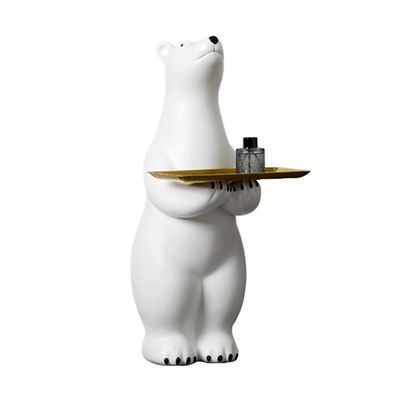 Creativo Oso Polar Blanco Mesa lateral Gran decoración de pie de piso con bandeja de té