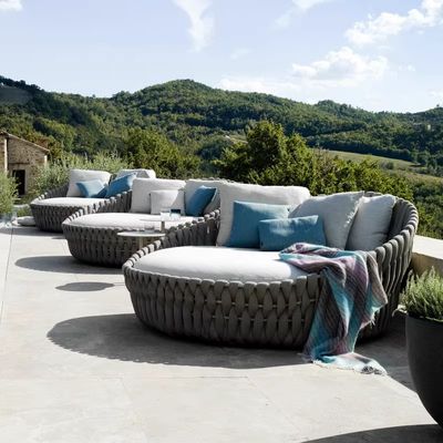 Hotel de lujo cama redonda de ratán al aire libre Alfresco Sofá con tumbona