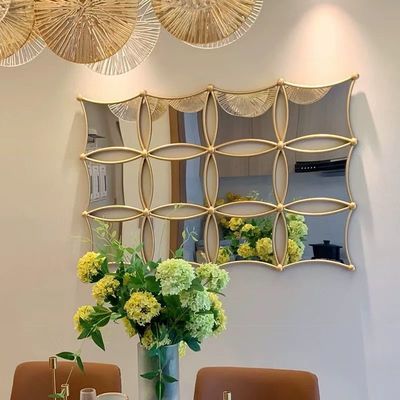 Hotel de 5 estrellas estilo de lujo ligero marco de metal pared decorativa espejo artístico